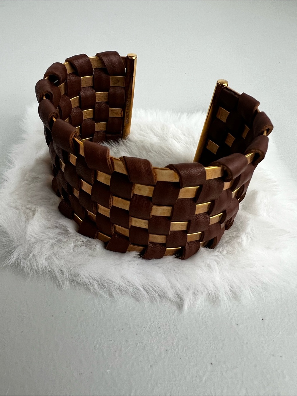 Milor Italy Vintage Wide Basketweave Bronze & Brown Leather Cuff Bracelet